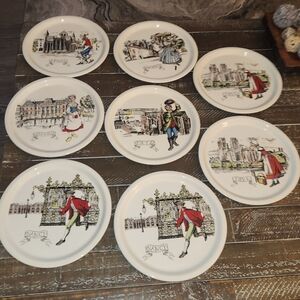 17th Century Set of 8 Salins France Quiche Lorraine 9 1/2” Plate Nancy Metz Toul